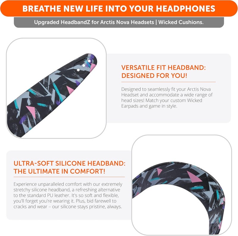 WC HeadbandZ Arctis Nova - Upgraded Silicone Headband for Arctis Nova Headsets by Wicked Cushions - Enhanced Flexibility, Comfort, and Style with Matching Earpad Designs | 90's Black - Image 3